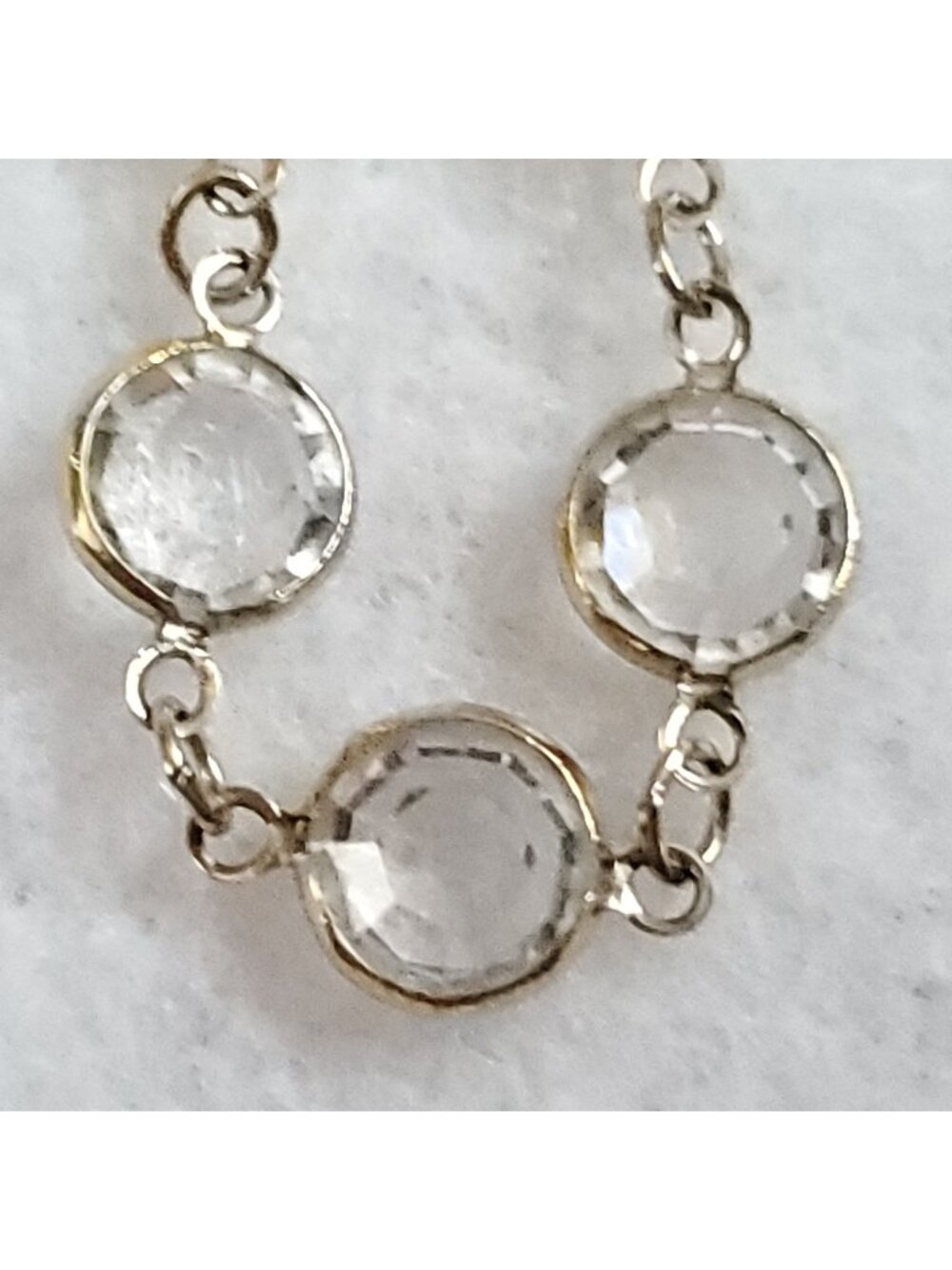 Vintage Swarovski Bracelet Gold Tone Crystal Station Clear Open Bezel 6.5-8.5"